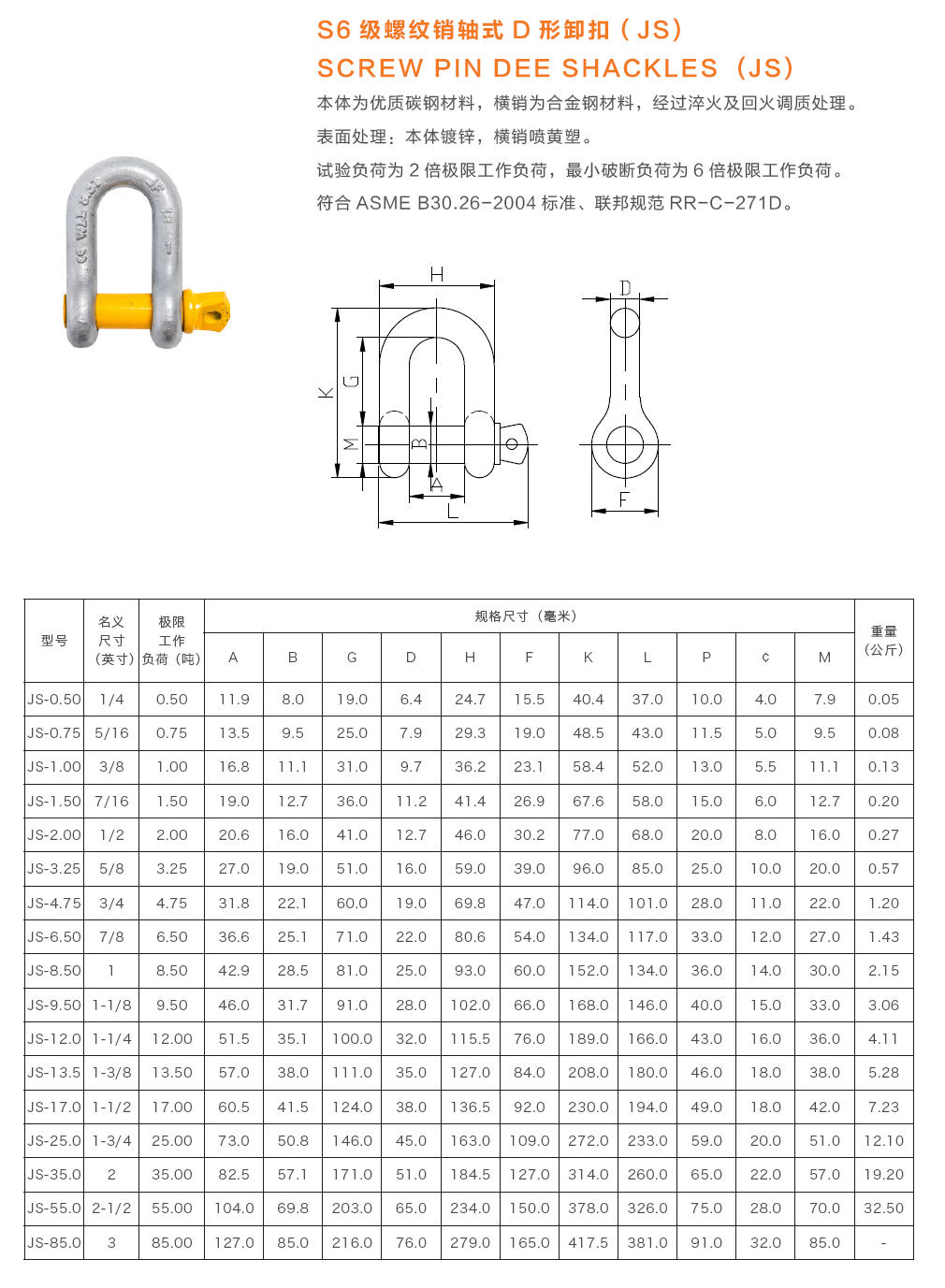S6级螺纹销轴式D形卸扣(JS) 图1